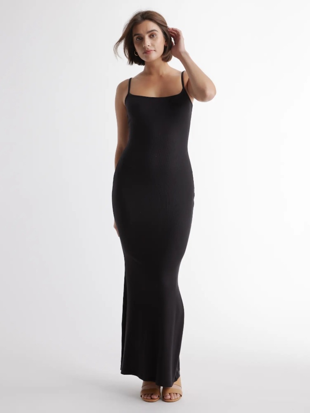 Quince Tencel Rib Knit Maxi Slip Dress Black Size XS